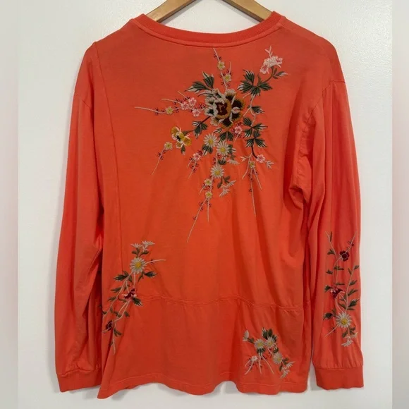 Johnny Was Acacia Seamed Relaxed Long Sleeve Tee Orange M - Picture 7 of 10